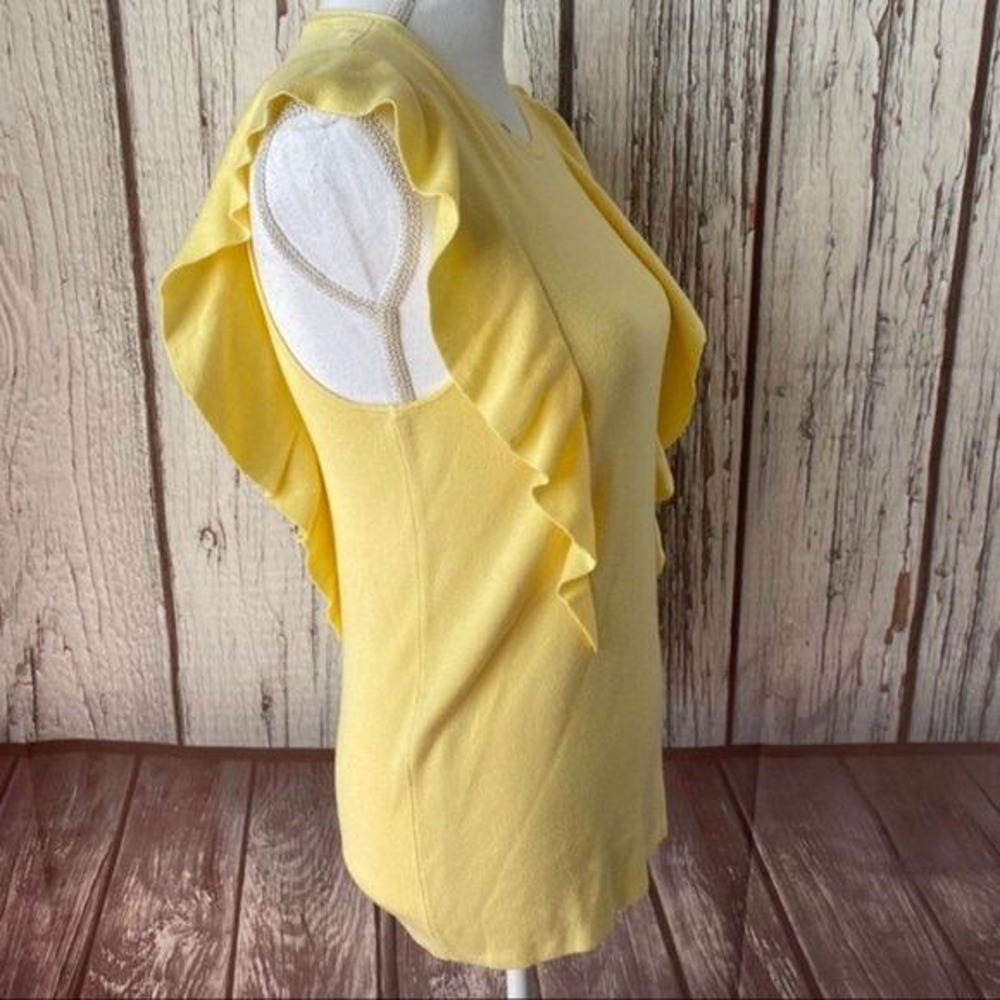 Alex Marie Shirt‎ Top Womens Small Yellow Knit Ruffle Dainty Preppy Spring - Picture 7 of 10